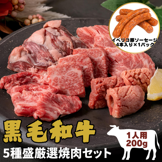 【Sセット 5種盛】厳選焼肉セット （ハラミ バラ ミスジ ロース タン フランク1本)<1人前 200g>